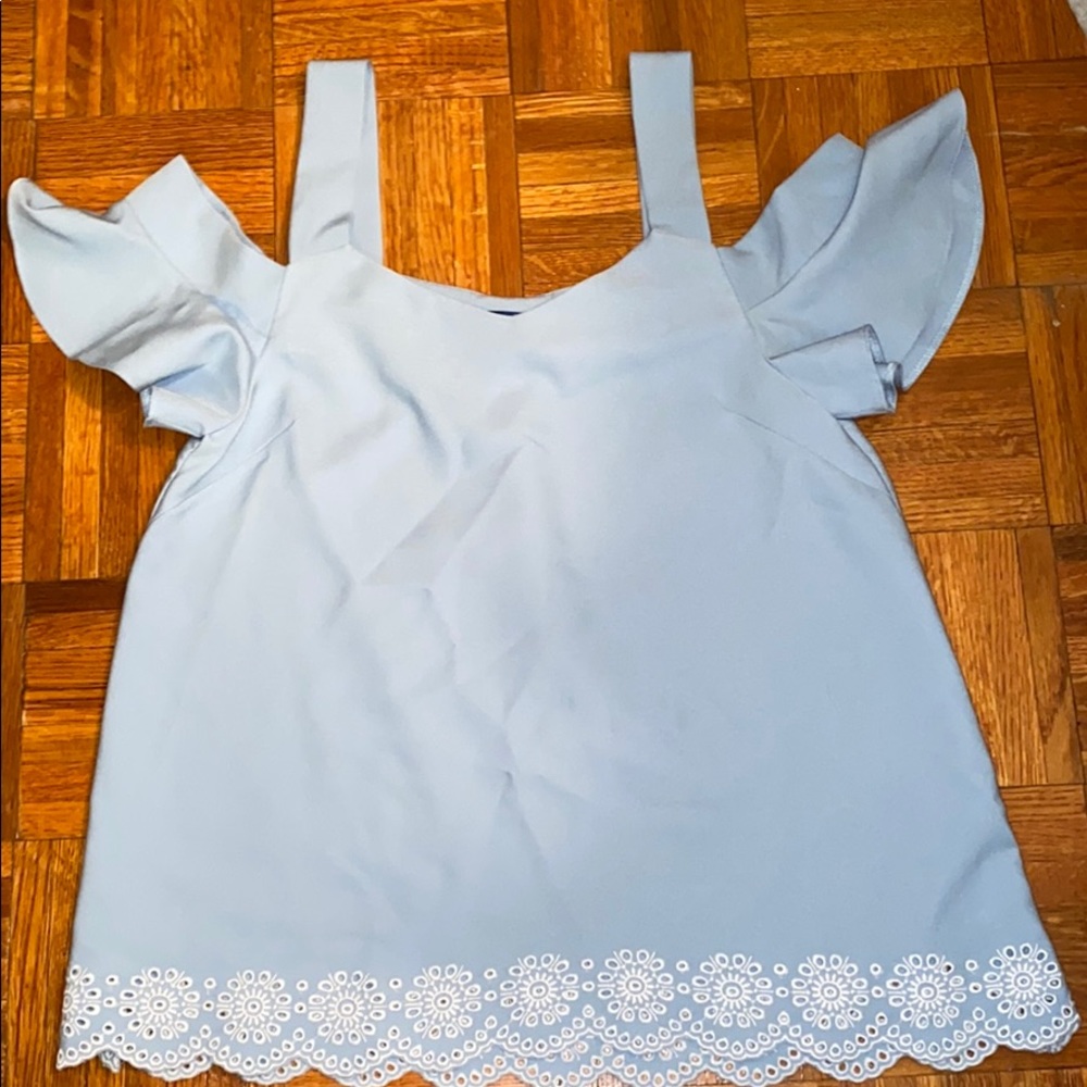 Blue Rain Cold Shoulder Eyelet Top